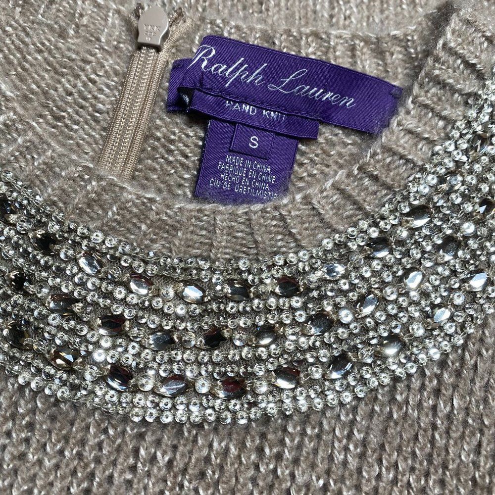 Ralph Lauren Pre Fall '16 Hand Knit Embellished Jewel-neck Cashmere & Silk Shell